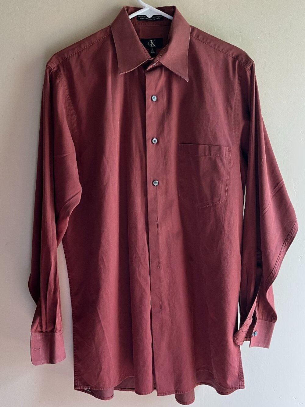 Calvin Klein Burgundy Red maroon Button Down dress Shirt fall retro boho western
